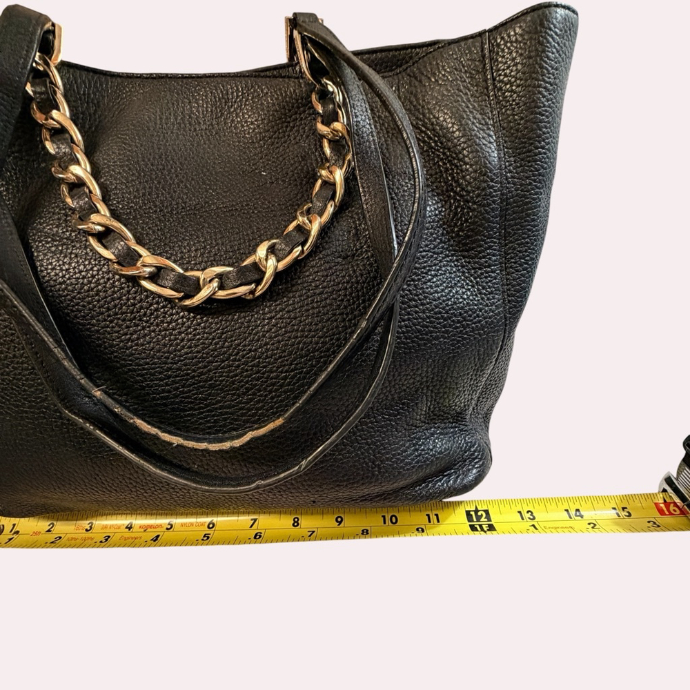 Michael Kors Black Pebbled Leather Chain Tote Gold Large Bag - Picture 8 of 16